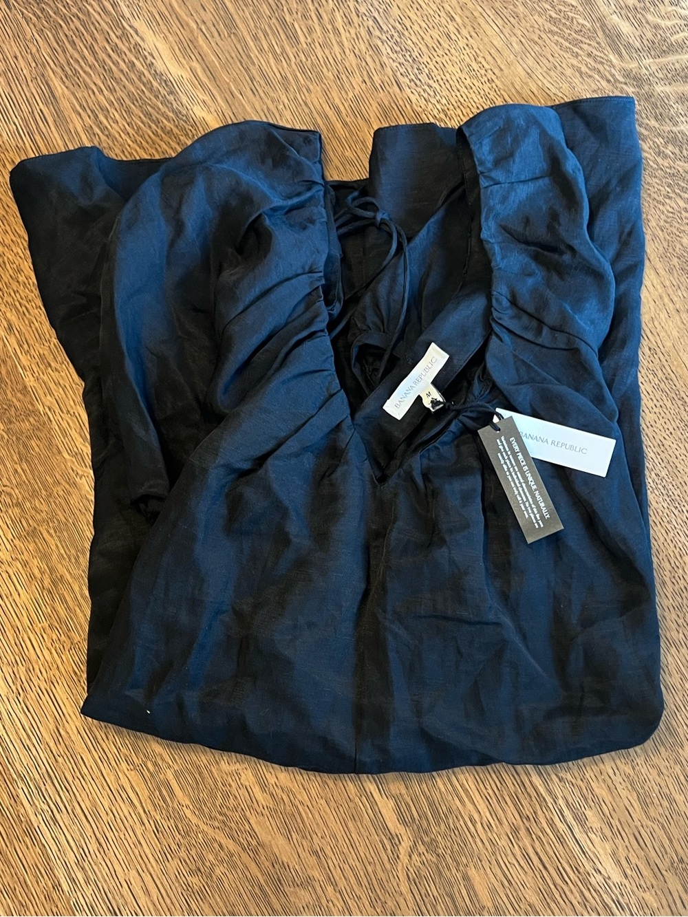 Banana Republic Black VISCOSE-LINEN PUFF-SLEEVE MINI DRESS - Picture 6 of 6